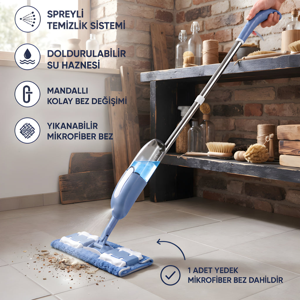 Spreyli Mop – Doldurulabilir Hazneli ve Yedek Bezli – ürün detayları