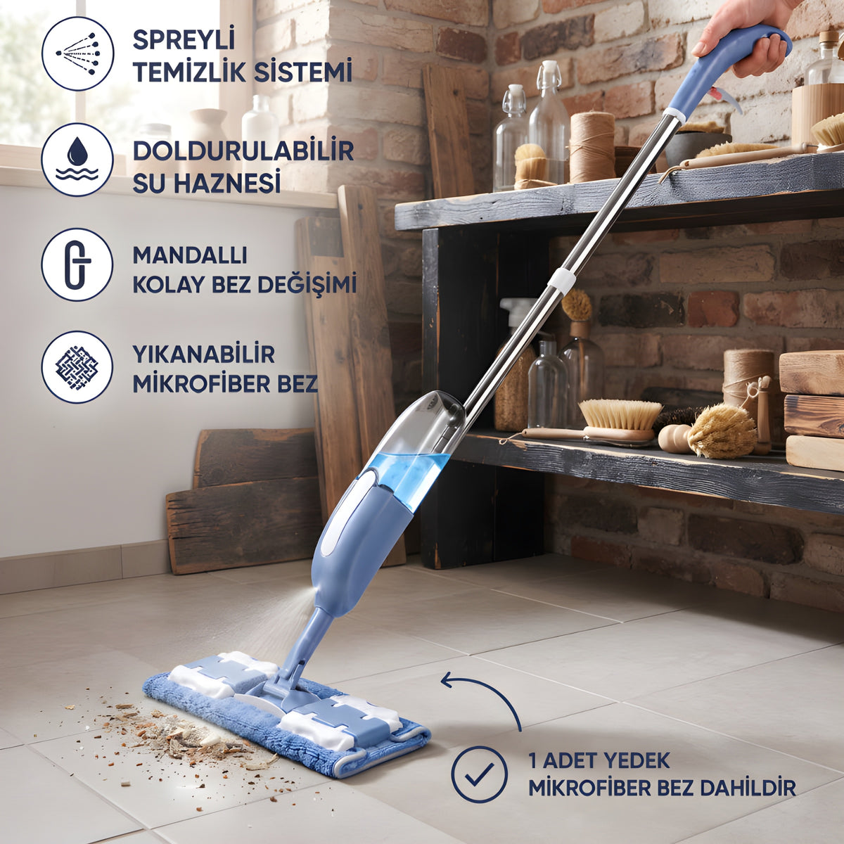 Spreyli Mop – Doldurulabilir Hazneli ve Yedek Bezli – ürün detayları