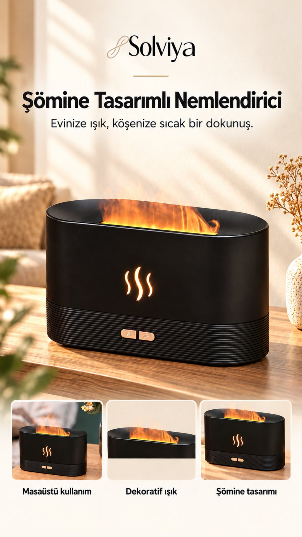 Şömine Tasarımlı Işıklı Hava Nemlendirici – Solviya ürün tanıtımı